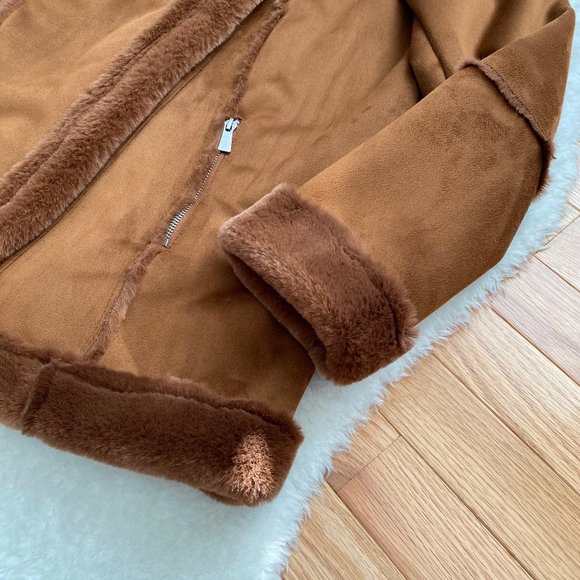 Style & Co NWOT Faux Fur Shearling Jacket Fur Lined 2 Zip Pockets Brown Sz 0X - Picture 7 of 8